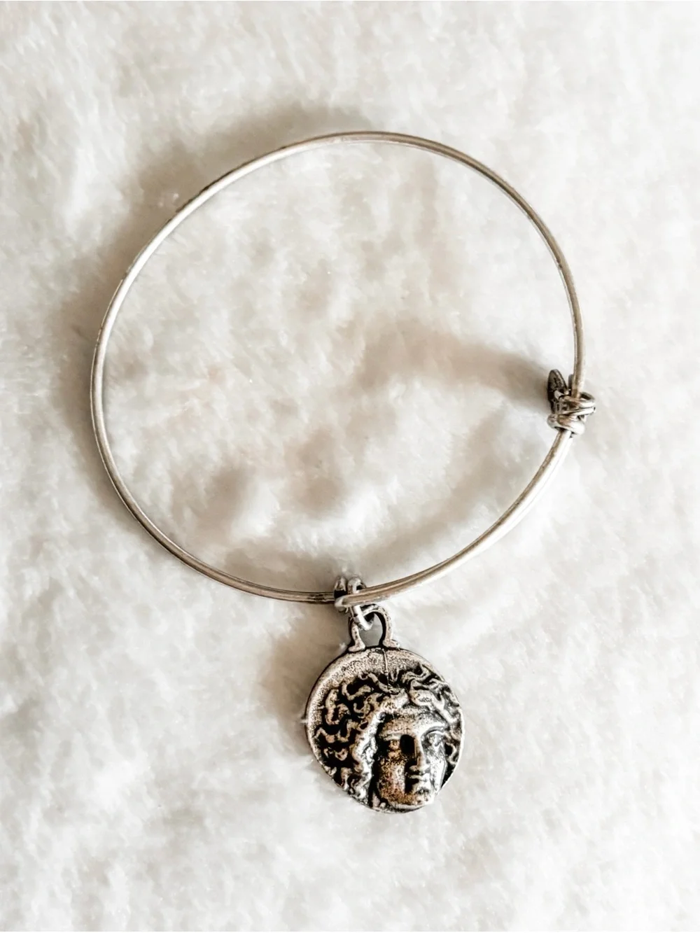 RETIRED! Alex and Ani Byzantine Helios Coin Charm Bangle Bracelet - Silver